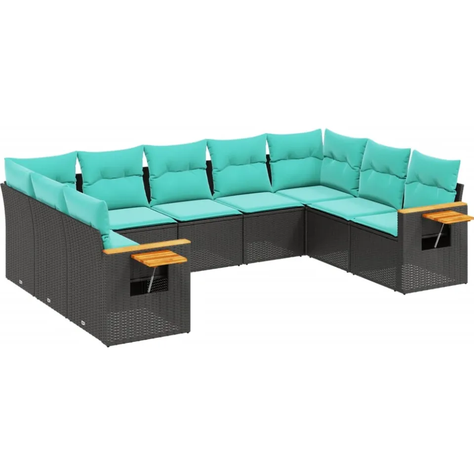 vidaXL 9-delige Loungeset met kussens poly rattan zwart, foto 3