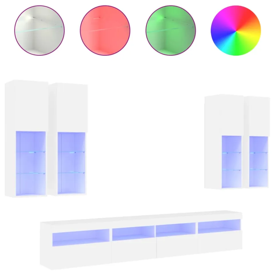 vidaXL 7-delige Tv-wandmeubelset met LED-verlichting wit