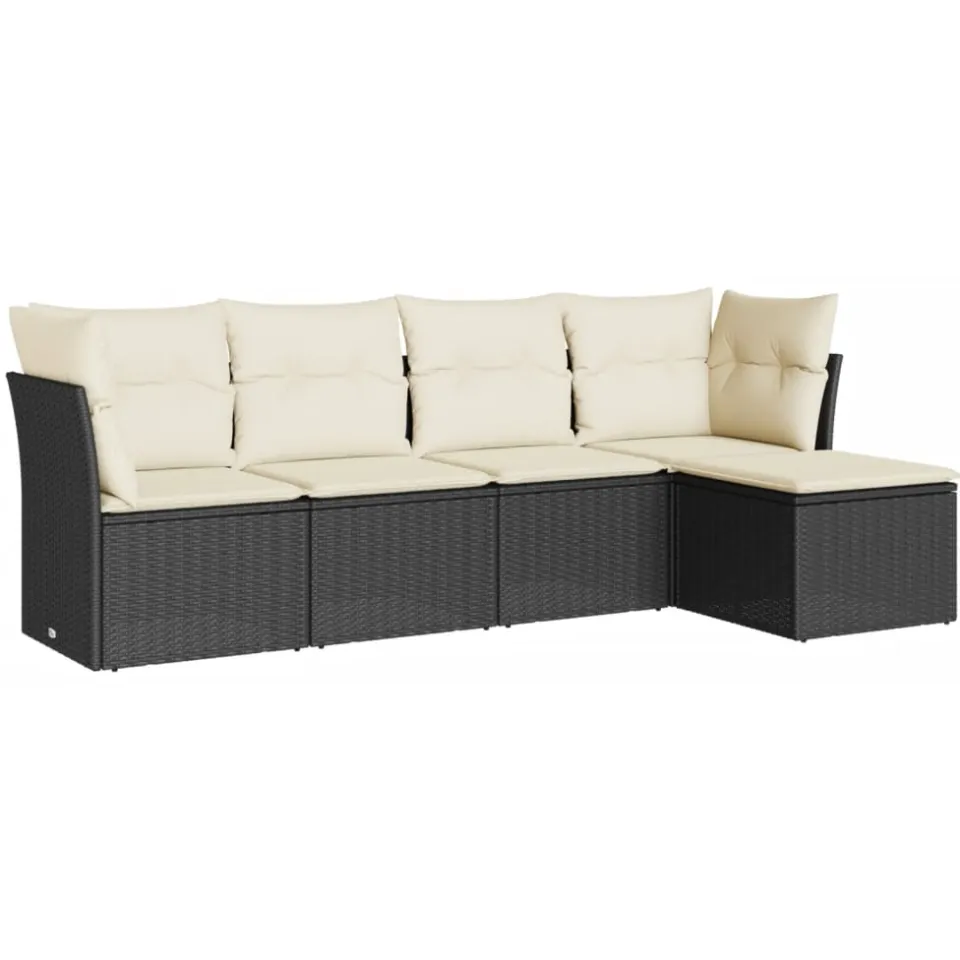 vidaXL 5-delige Loungeset met kussens poly rattan zwart