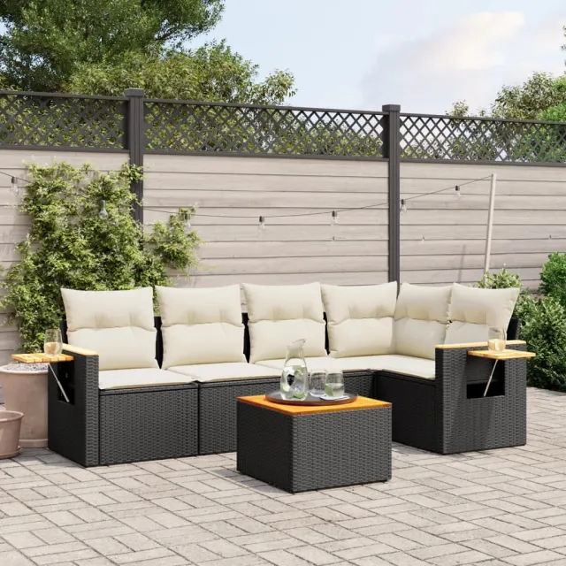 vidaXL 6-delige Loungeset met kussens poly rattan zwart, foto 2