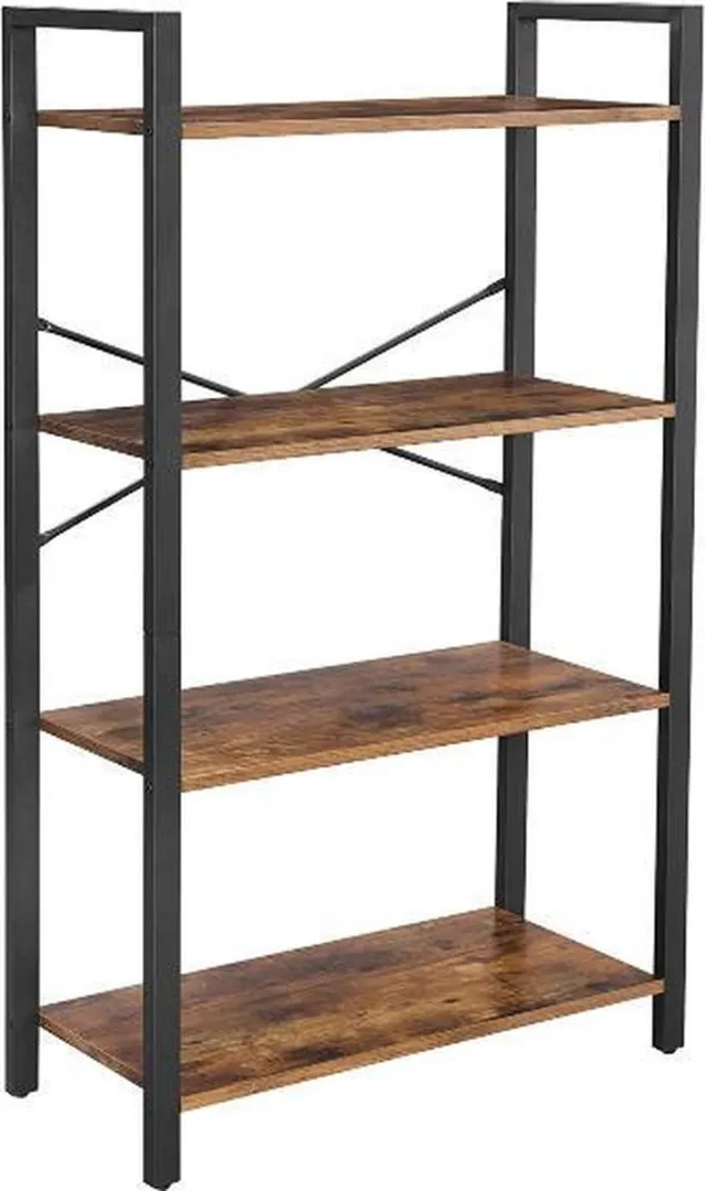 MAZAZU MIRA Home - Boekenkast - Kasten - industrieel - 4 Lagen - Vintage - Bruin/Zwart - 66x30x120