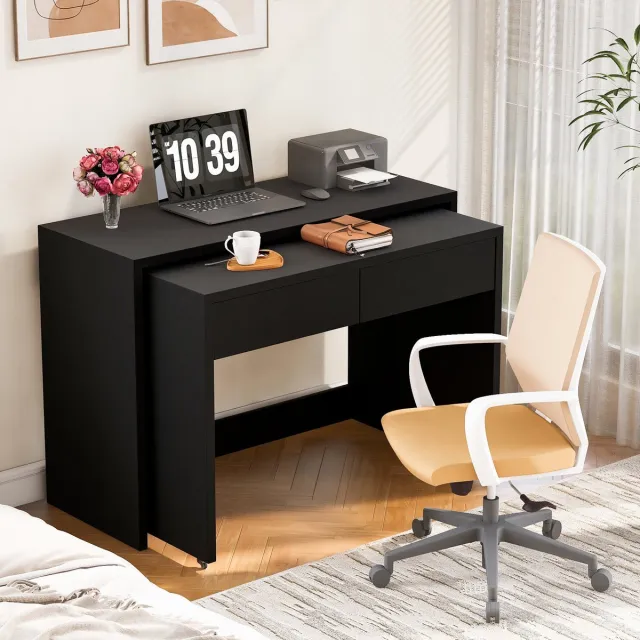 HAUSS SPOLE Bureau Met Laden - Uitschuifbaar En Opvouwbaar Voor Kleine Ruimtes En Thuiswerk - Spaanplaat - 110x40x78 Cm - Zwart