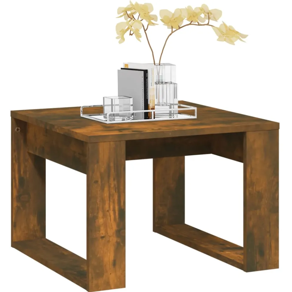 vidaXL Bijzettafel 50x50x35 cm bewerkt hout gerookt eikenkleurig, foto 3
