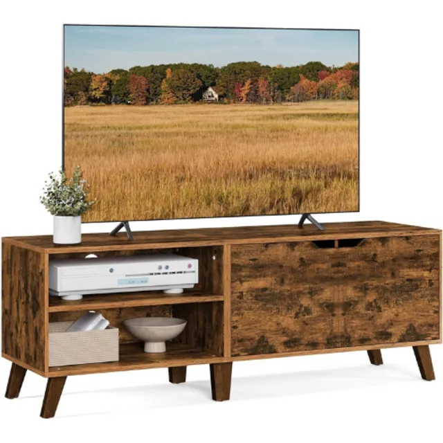 BOG TV Kast / TV Tafel Met 2 Deuren - TV Meubel Voor TV Tot 60 Inch - Verstelbare Planken - Vintage Bruin - LTV027X01