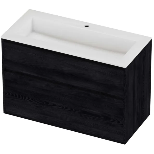 Proline Aristo Badmeubelset Polystone Elegant 1 Gat 100x46x67 cm Glans Wit Black Oak Eiken