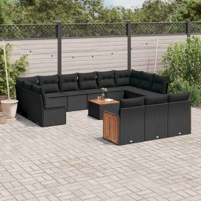 vidaXL 14-delige Loungeset met kussens poly rattan zwart, foto 2