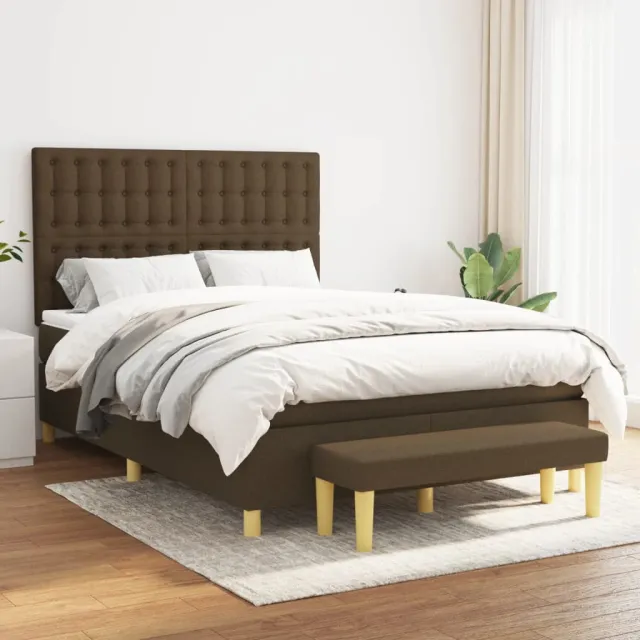 vidaXL Boxspring met matras stof donkerbruin 140x200 cm bruin