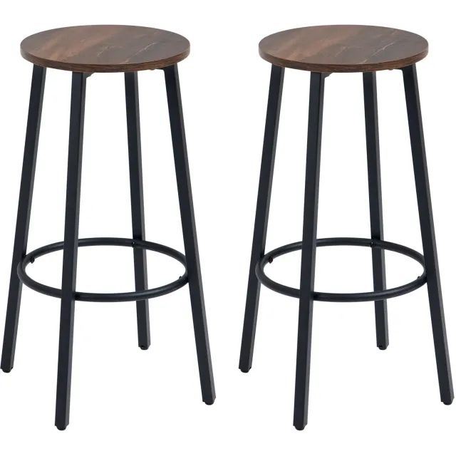 Homona Barkrukken - Set van 2 - Industriële stijl - Met voetsteun en stalen frame - 42 x 42 x 65 cm - Rustiek bruin/Zwart