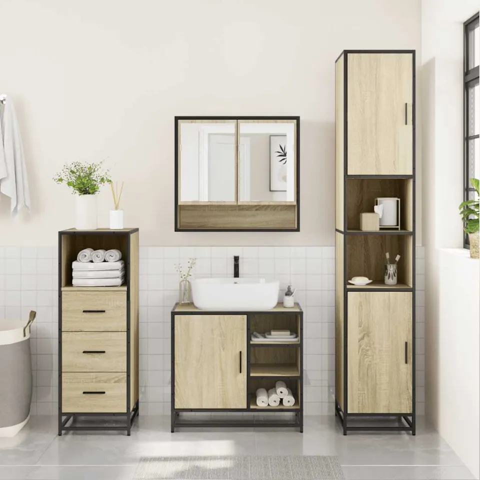 vidaXL 3-delige Badkamermeubelset bewerkt hout sonoma eikenkleurig, foto 3