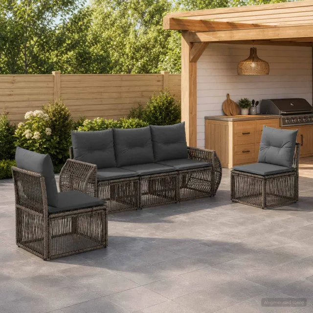 vidaXL Tuinbankenset 5 st 5-zits Grijs en Donkergrijs poly rattan, foto 2