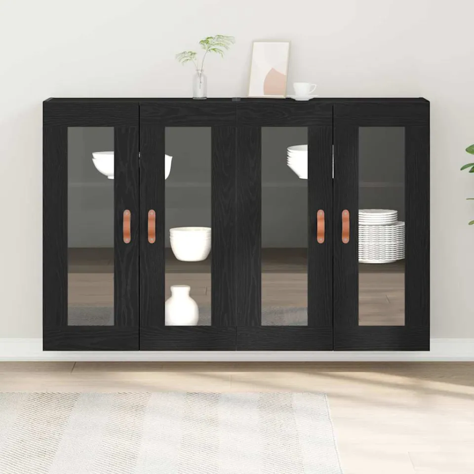 vidaXL Wandkasten 2 st Zwart Eiken 69,5 x 34 x 90 cm Bewerkt hout, foto 4