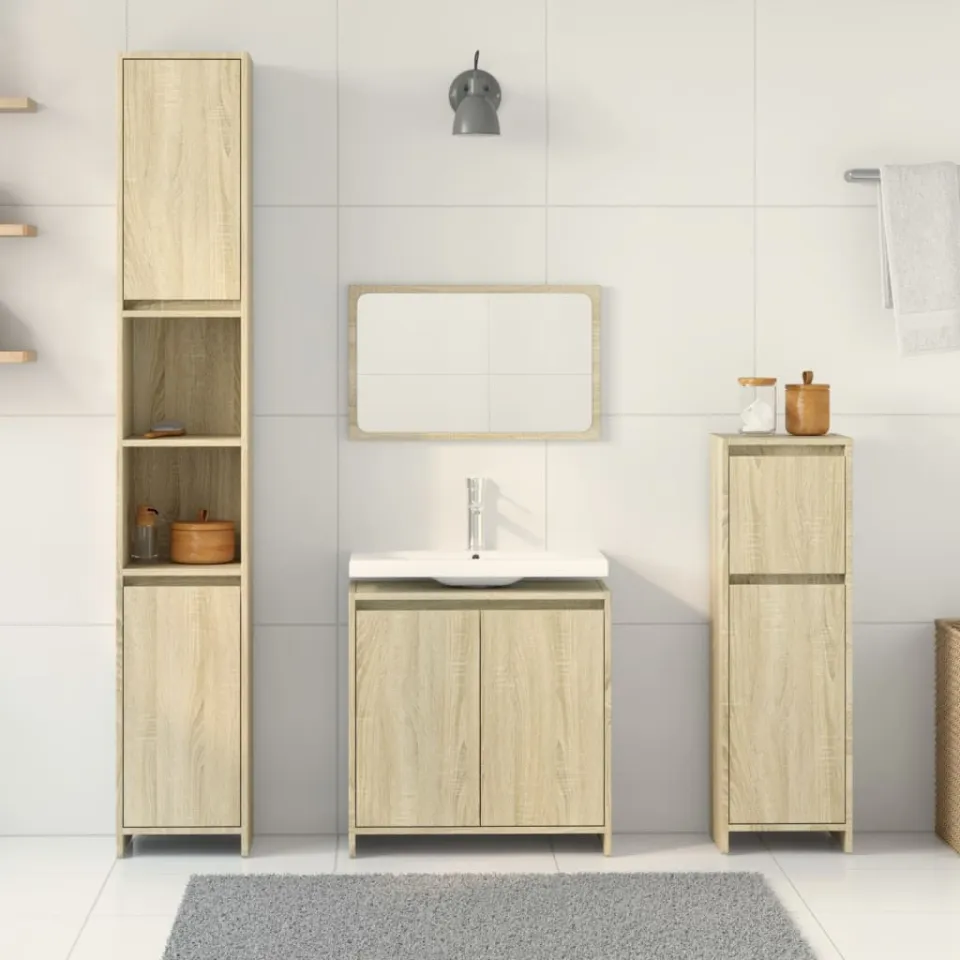vidaXL 4-delige Badkamermeubelset bewerkt hout sonoma eikenkleurig, foto 2