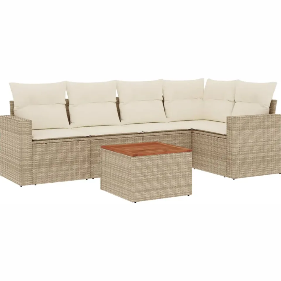 vidaXL 6-delige Loungeset met kussens poly rattan beige, foto 3