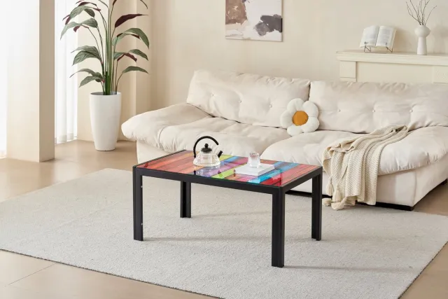 COVREO Salontafel met glazen blad – 100 x 60 x 45 cm – Koffietafel met metalen poten – Rechthoekig meubel voor woonkamer – Zwart