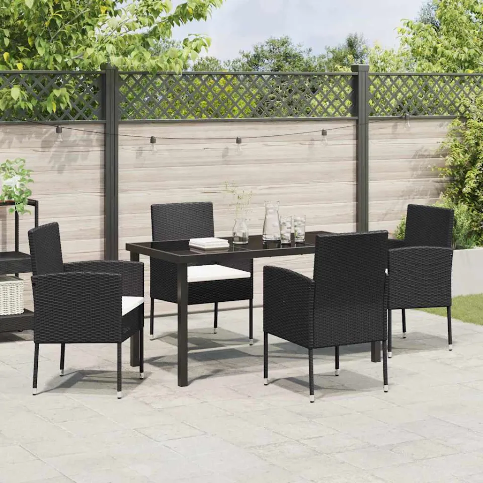 vidaXL Tuin eettafelset 5 st Zwart poly rattan, foto 3