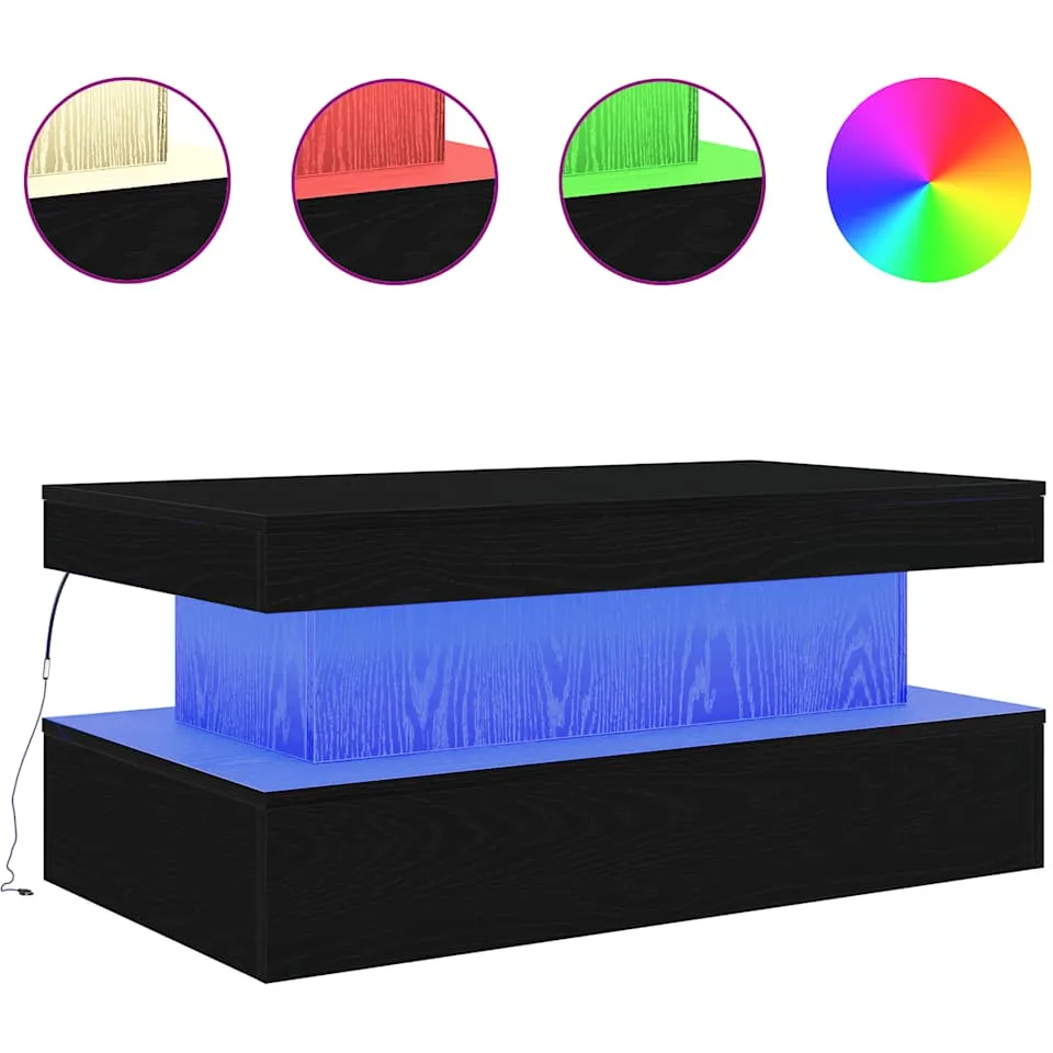 vidaXL Salontafel met LED-verlichting 90x50x40 cm zwart eiken