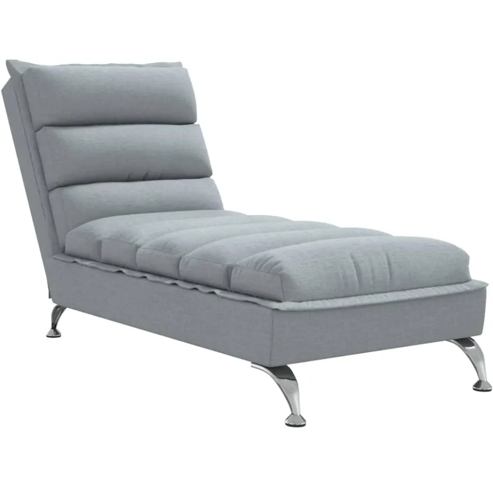 vidaXL Chaise longue met kussens stof lichtgrijs grijs, foto 3