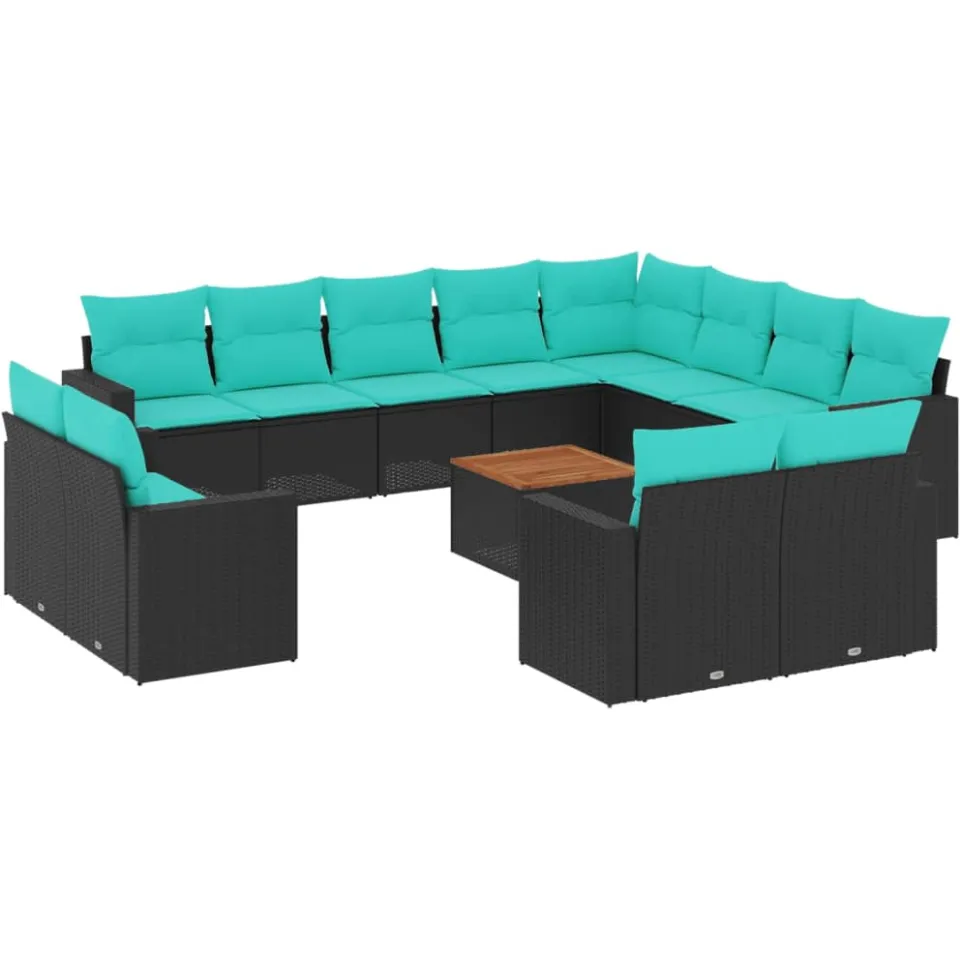 vidaXL 13-delige Loungeset met kussens poly rattan zwart, foto 3