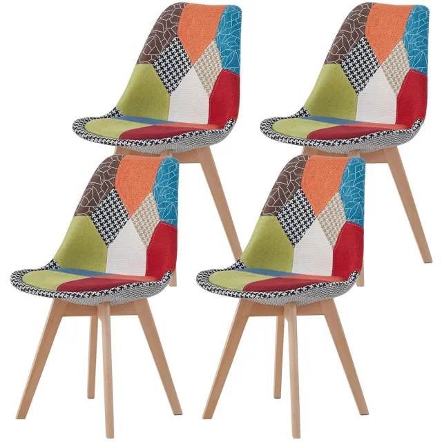 Archi Patchwork eetkamerstoelen set van 4 – Kuipstoel - Gestoffeerde kuipstoelen met houten poten – Moderne design stoelen multicolor