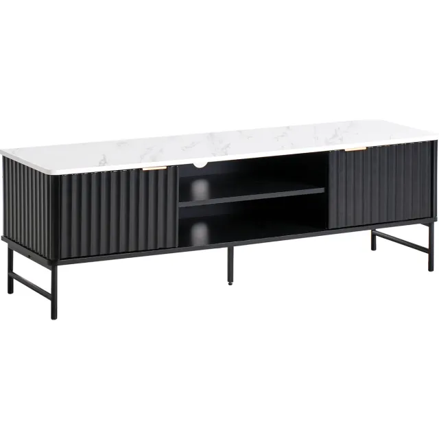Beliani GLASTONBURY - TV-meubel - Zwart/Marmer - 140 x 40 cm - MDF