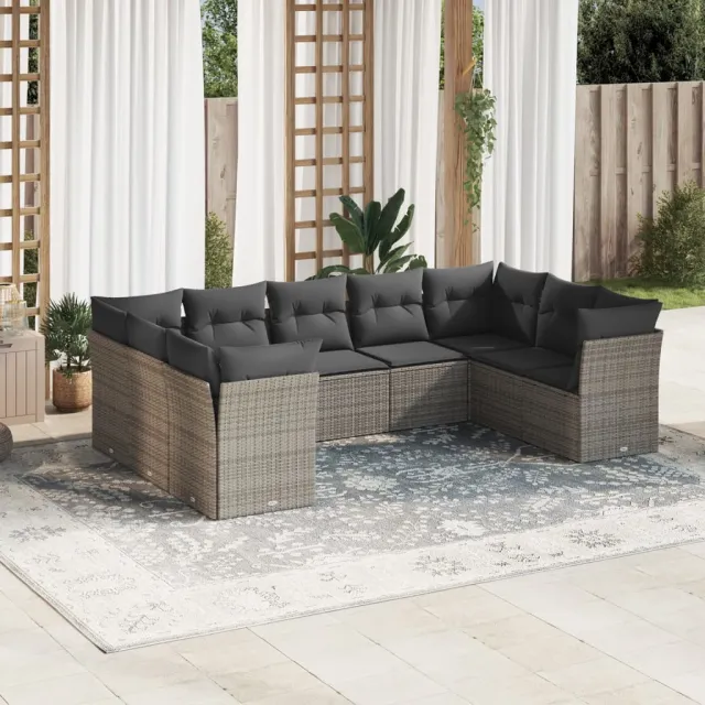 vidaXL 9-delige Loungeset met kussens poly rattan grijs, foto 2
