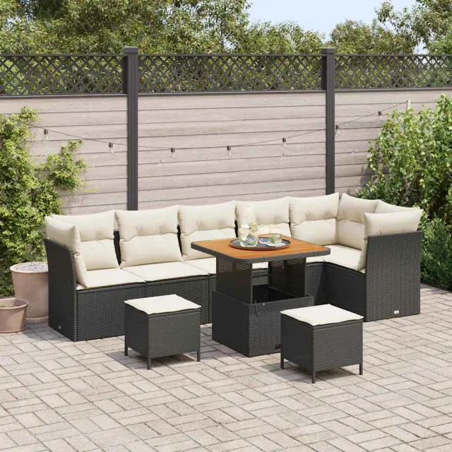 vidaXL Tuinbankenset 9 st Zwart poly rattan