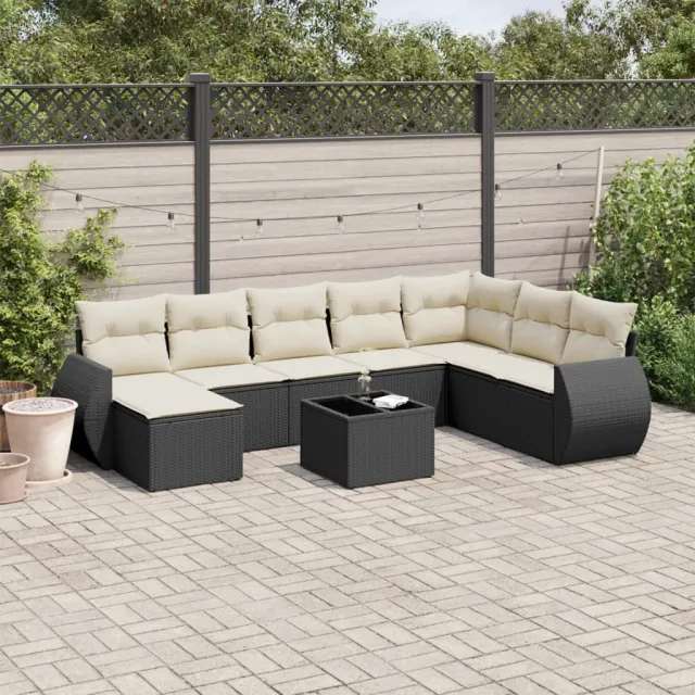 vidaXL 9-delige Loungeset met kussens poly rattan zwart