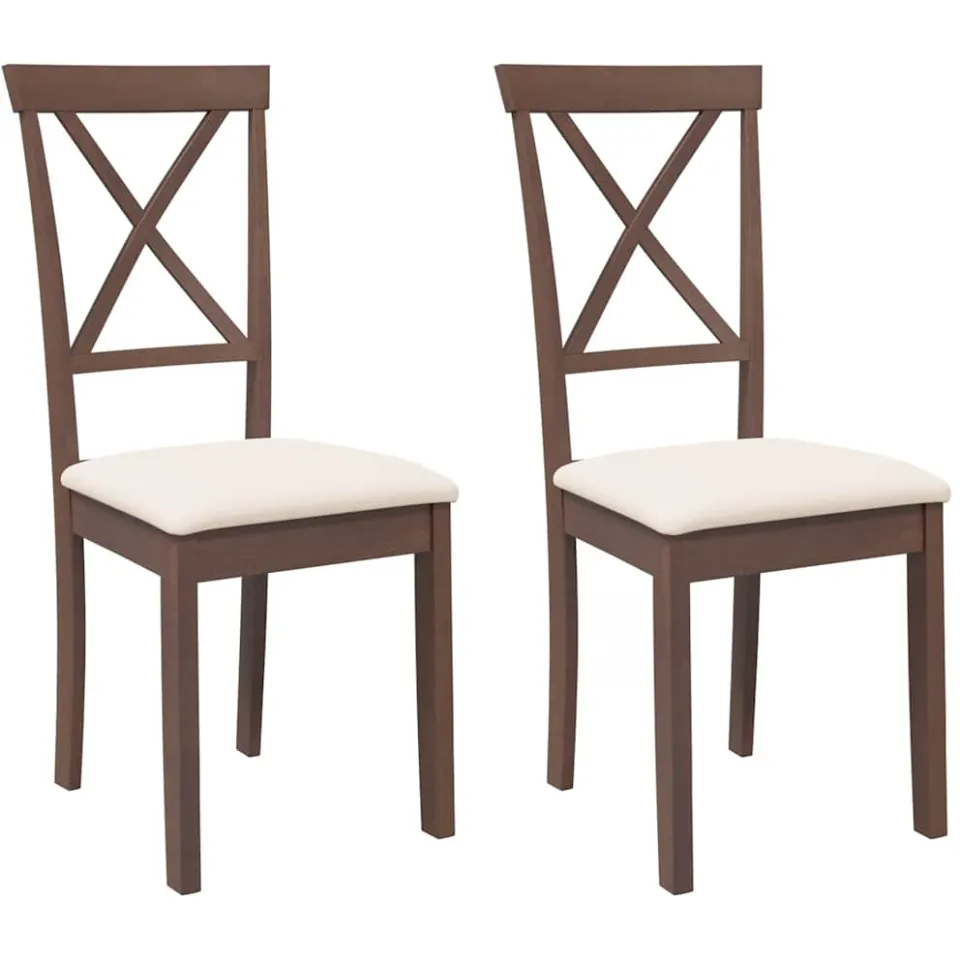 vidaXL Eetkamerstoelen met kussens 2 st massief hout rubber bruin