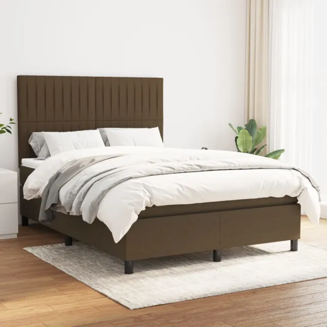 vidaXL Boxspring met matras stof donkerbruin 140x200 cm bruin