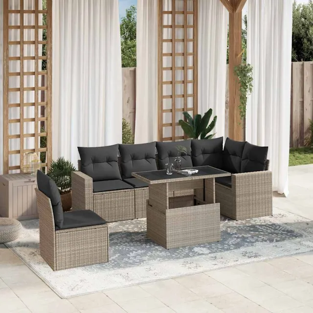 vidaXL 7-delige Loungeset met kussens poly rattan lichtgrijs grijs, foto 2