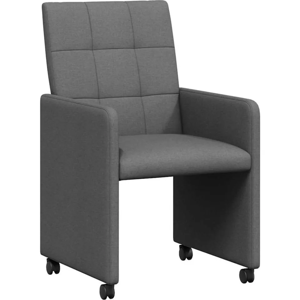 vidaXL Eetkamerstoelen met Wieltjes 2 st Stof Donkergrijs