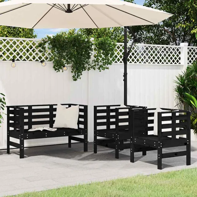 vidaXL 3-delige Loungeset massief grenenhout zwart, foto 2