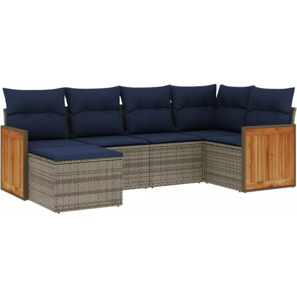 vidaXL 6-delige tuinbankset met kussens, grijs polyrotan, foto 3