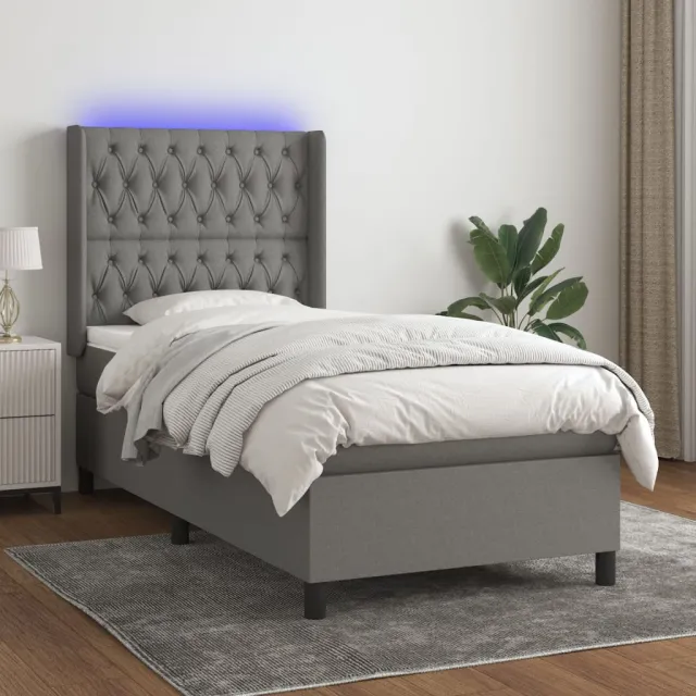 vidaXL Boxspring met matras en LED stof donkergrijs 80x200 cm grijs