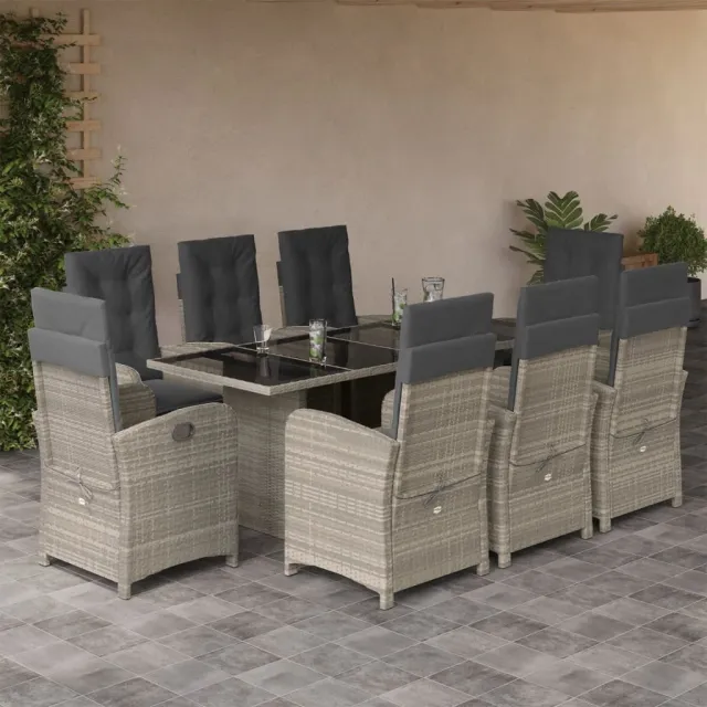 vidaXL 9-delige Tuinset met kussens poly rattan lichtgrijs grijs, foto 2
