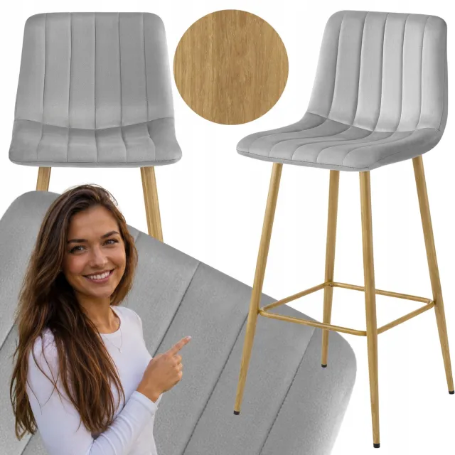 MUFART Luxe Grijze Velours Barstoel MARANELLO - Stijlvol & Comfortabel Grijs