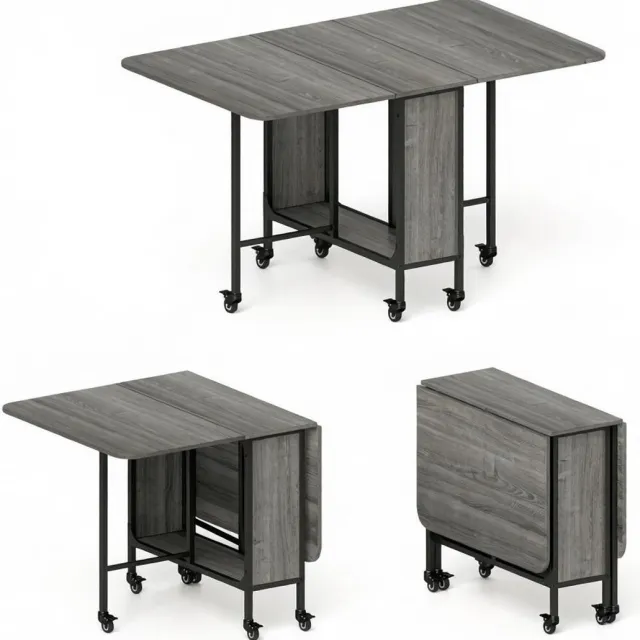 DESMIU Eettafel - Uitschuifbaar En Opklapbaar Met Wielen En Opbergplank - Modern Voor Keuken En Woonkamer - Grijs - 130x80x74 Cm