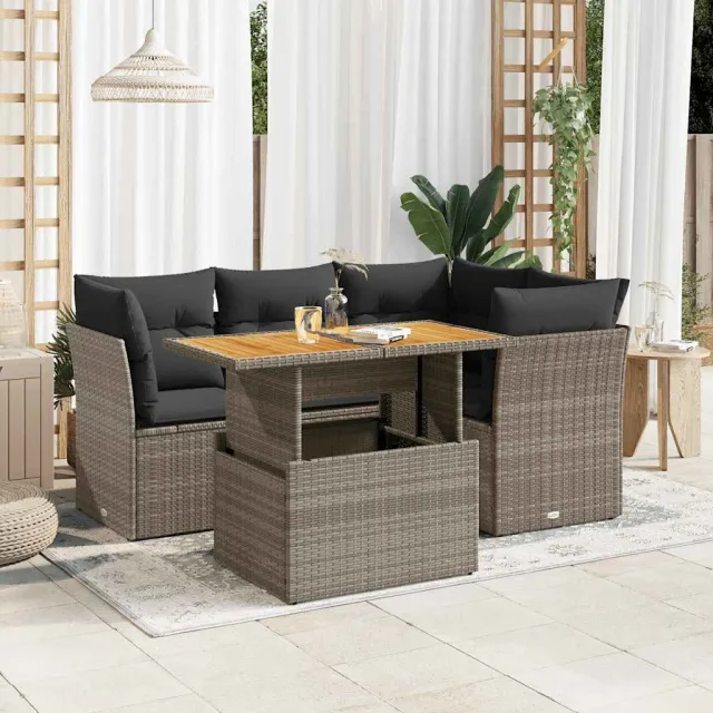 vidaXL 5-delige Loungeset met kussens poly rattan grijs, foto 2