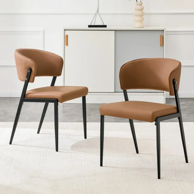 MIVRAY Eetkamerstoel - Set van 2 - Ergonomische Rugleuning en Gewatteerde Zitting - Voor Eetkamer, Keuken en Woonkamer - Kunstleer Bruin