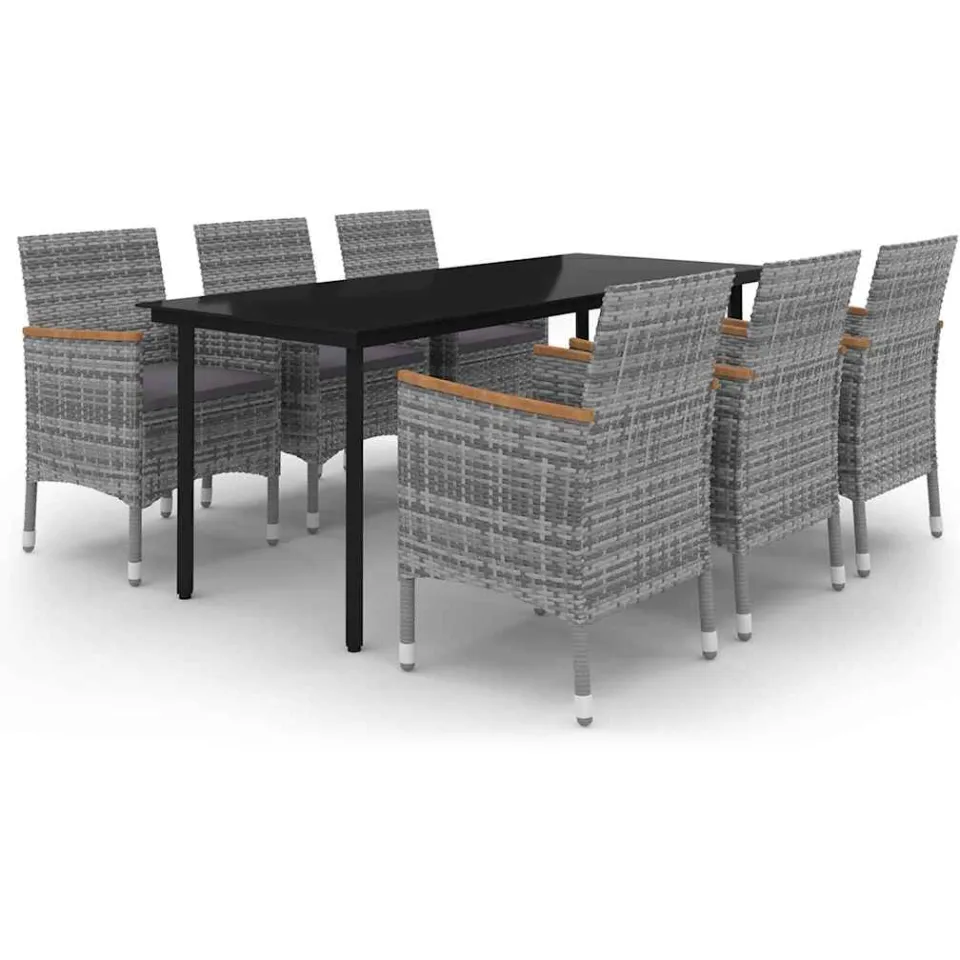 vidaXL 7-delige Tuinset met kussens poly rattan en glas grijs, foto 3