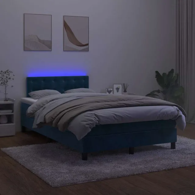 vidaXL Boxspring met matras en LED fluweel donkerblauw 120x190 cm blauw