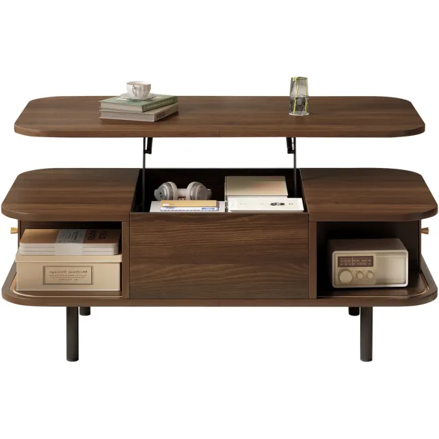 REDOM Salontafel 101x51x52,5 cm - Verstelbaar tafelblad en opbergruimte - Walnootkleur