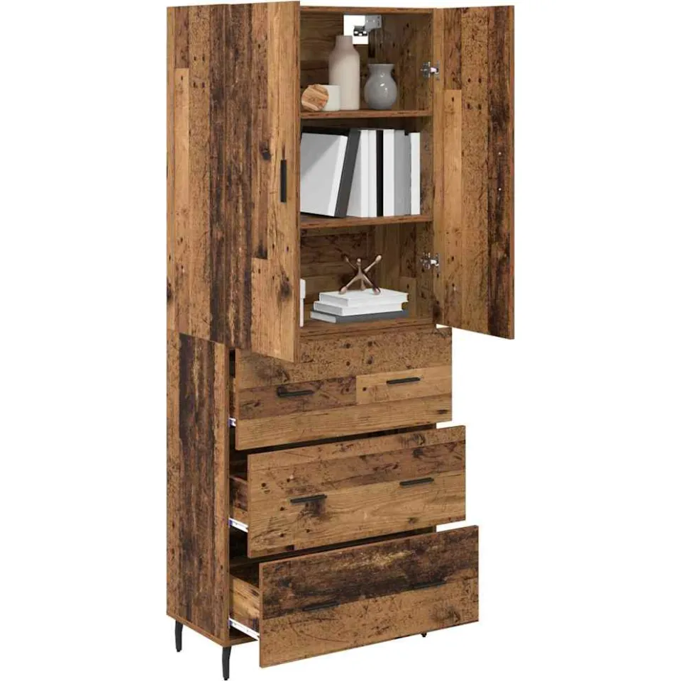 vidaXL Hoge kast 2 st Oud Hout 69,5 x 34 x 180 cm Bewerkt hout Bruin