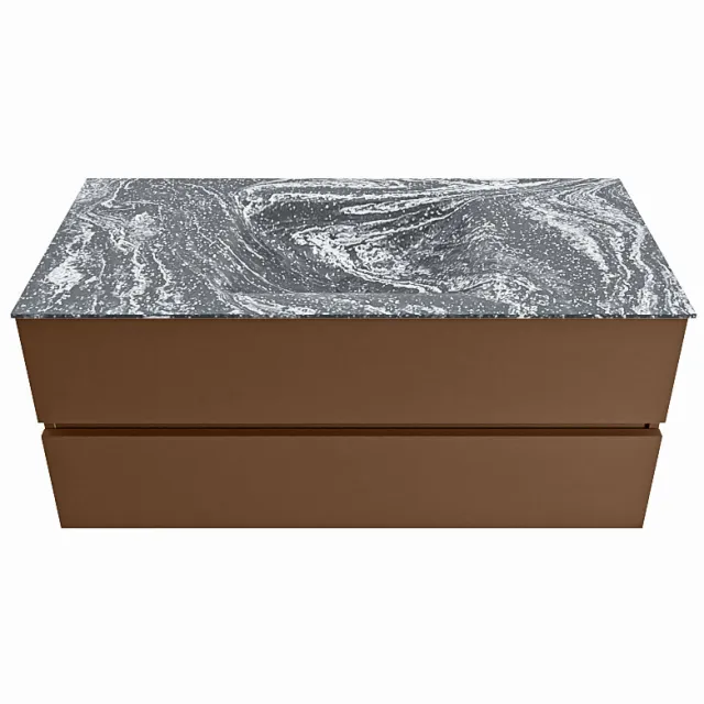 Mondiaz VICA-DLUX 110cm badmeubel onderkast Rust 2 lades. Inbouw wastafel CLOUD midden zonder kraangat, kleur Lava.