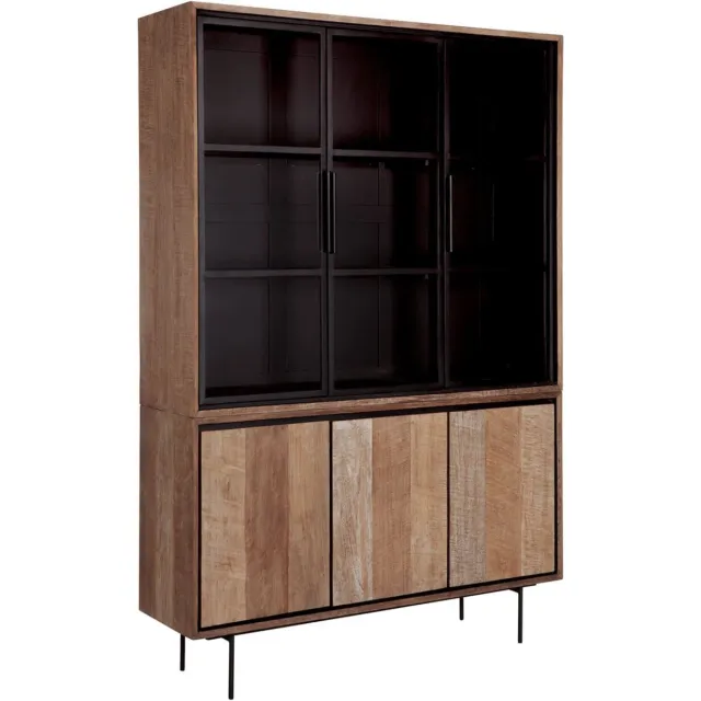 24Designs Metropole Vitrinekast Medium – B140 X D40 X H210 Cm - Teakhout bruin