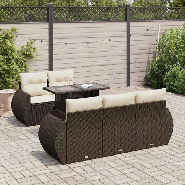 vidaXL 6-delige Loungeset met kussens poly rattan bruin, foto 2