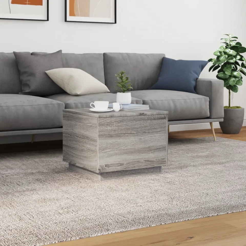 vidaXL Salontafel met LED-verlichting 50x50x40 cm grijs sonoma eiken, foto 3