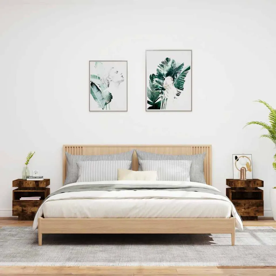 vidaXL Nachtkastjes met LED 2 st 40x39x48,5 cm gerookt eikenkleurig, foto 4
