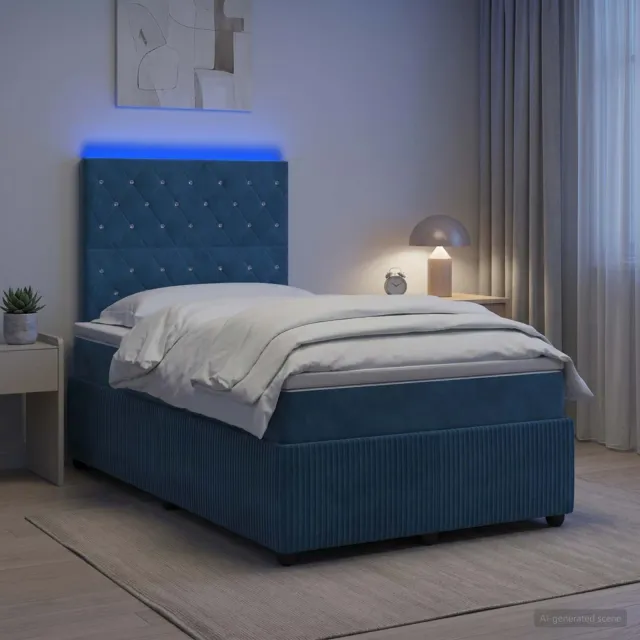 vidaXL LED Boxspring Bed met Matras Blauw 120 x 200 cm Fluweel