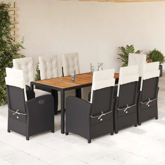 vidaXL 9-delige Tuinset poly rattan zwart